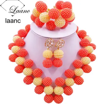 

Laanc Latest Orange and Beige Costume African Jewelry Set Nigerian Wedding Beads JXZ025