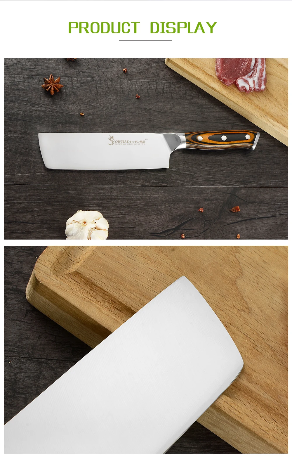 SOWOLL японский кухонный нож шеф-повара из нержавеющей стали 7 дюймов разделочный нож с цветной деревянной ручкой кухонный нож Nakiri инструменты для приготовления пищи