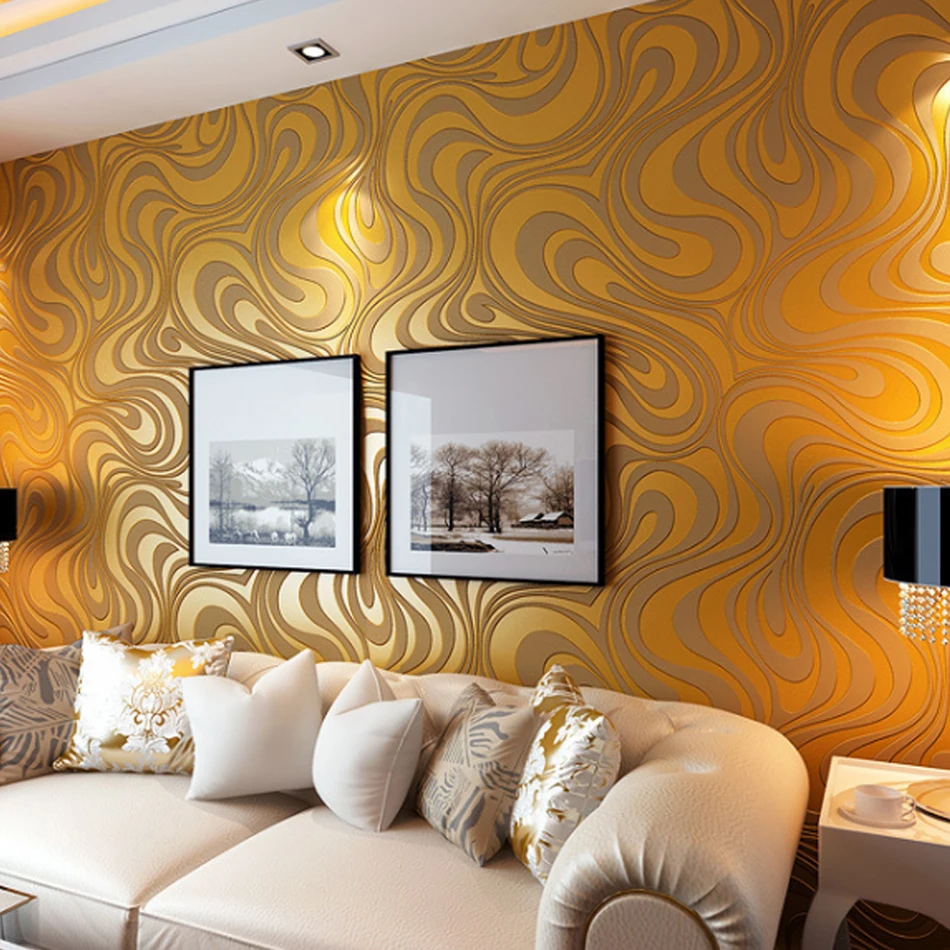gold color Modern Luxury Abstract Curve 3d Wallpaper Roll Mural