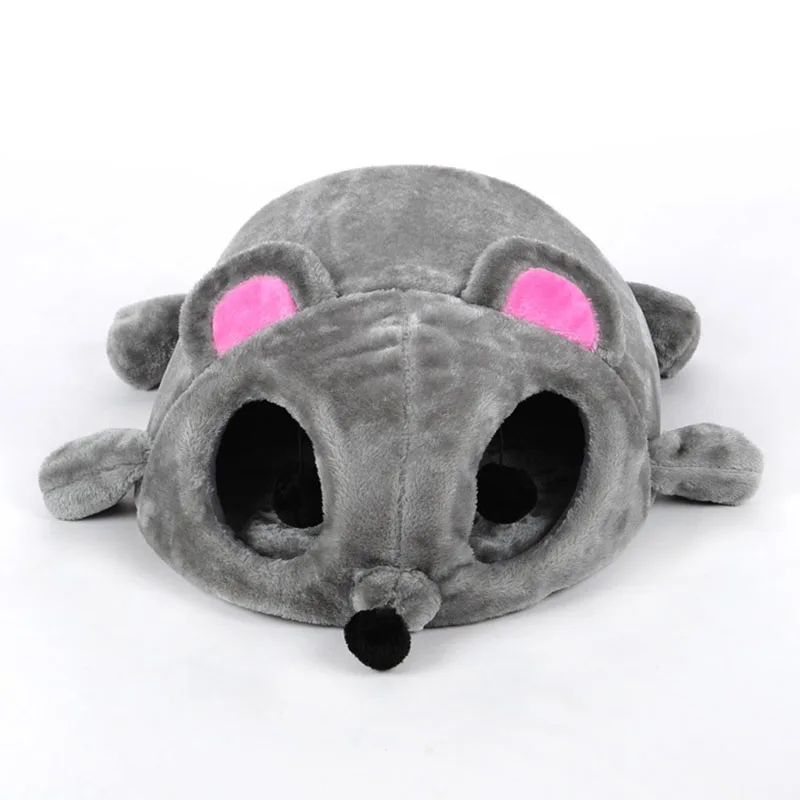 

Removable Dogs Cats House Cave Grey Mouse Shape Bed For Small Warm Sofa Cushion Waterproof Bottom Pet Nest Tunnel Sleeping Beds