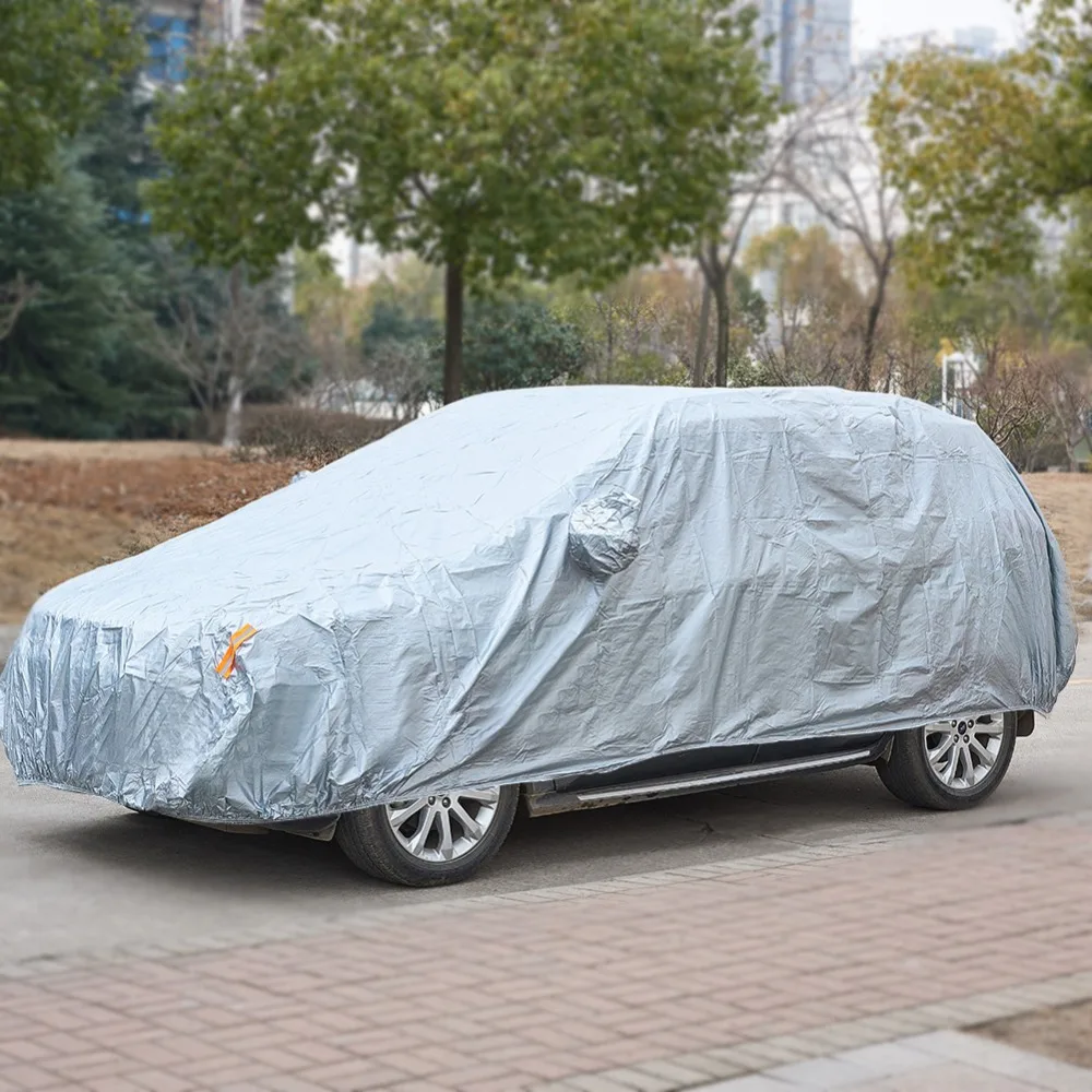 

Silver Full Car Cover Outdoor Sun UV Snow Dust Resistant Protection Nylon Windproof Dustproof Vehicle Automobile Accessories