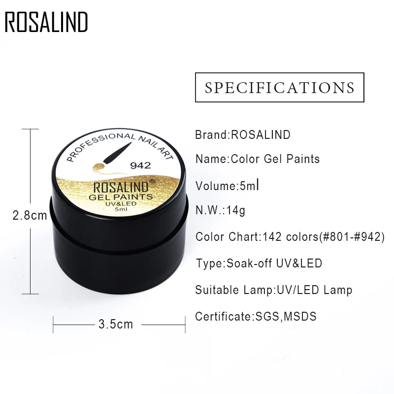 ROSALIND 5 мл Краска для ногтей Цвет 142 чистый 831 860 цветов УФ маникюр Сделай Сам