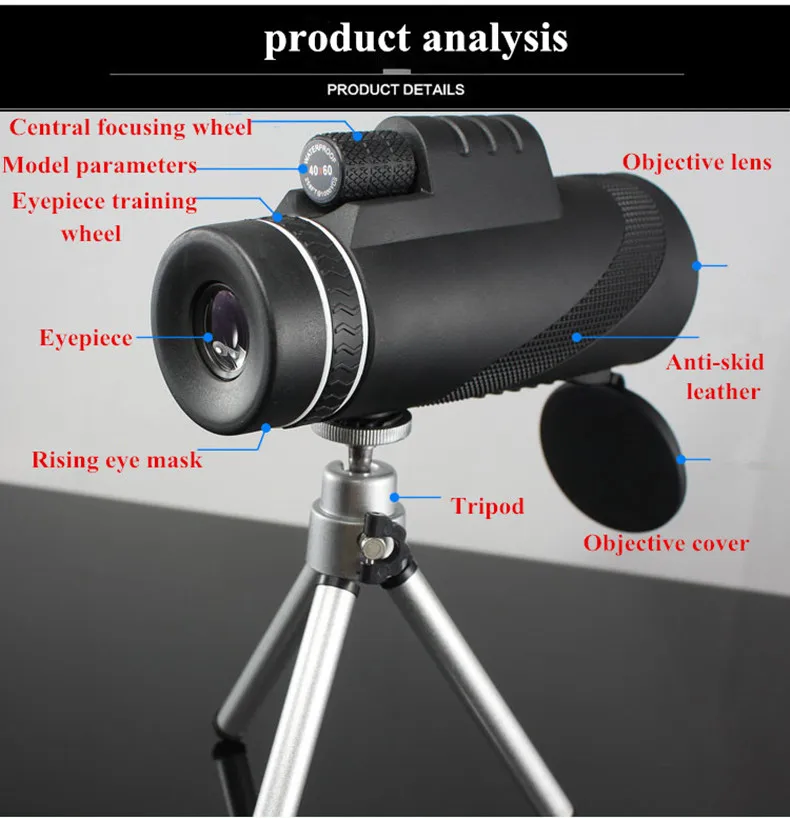 Мощный Монокуляр 40X60 HD телескоп портативный монокуляр бинокль с держателем телефона и штативом для кемпинга Lll ночного видения