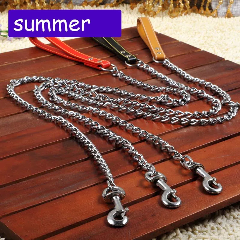 

Metal stainless steel medium big dog chain Leashes(no collar)dog puppy pitbull golden retriever Pu leather handle Leash collar