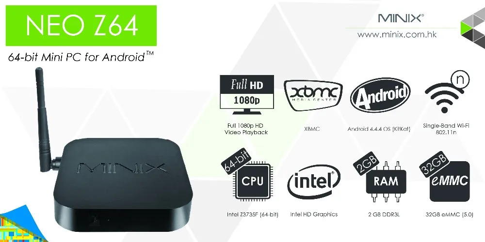 MINIX Neo Z64A Android ТВ приставка смарт-бокс IntelZ3735F(64 бит) 2 Гб/32 ГБ HDMI1.4 802.11n WiFi BT4.0 2G/32G плеер 1080P ТВ приставка