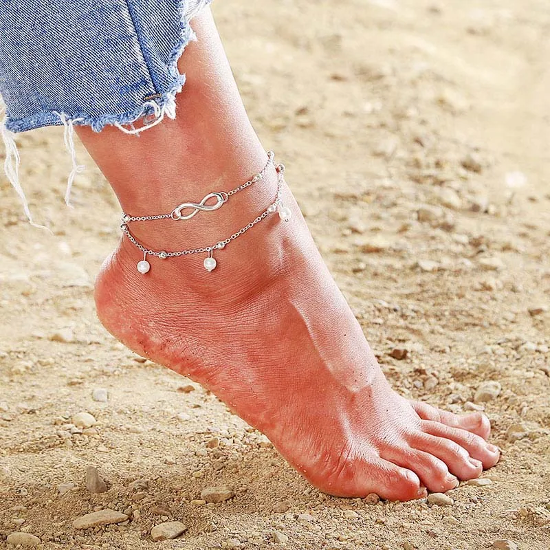 NS67 богемные браслеты на ногу для женщин летние пляжные ювелирные изделия трендовые звезды Двойной Слой Цепи ноги браслет Boho горячая распродажа - Окраска металла: NS45
