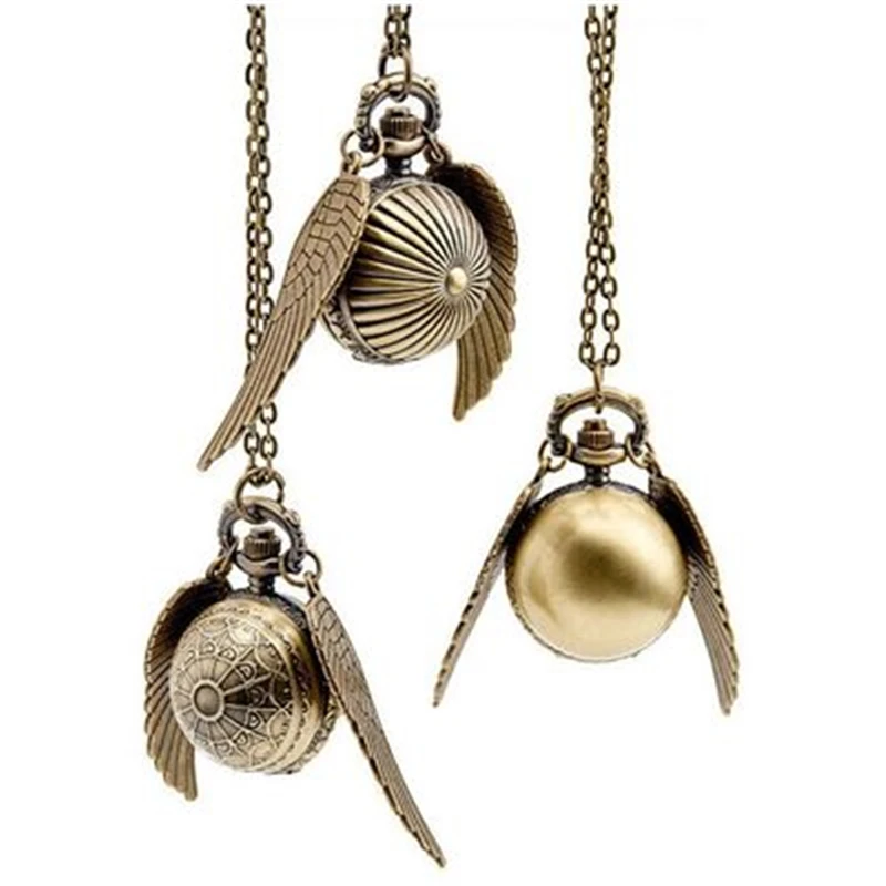 [New] Harrys Potter Golden Wings Snitch Toy Watch Quartz Pocket Watch Necklace Quidditch Balls Snitch Necklace Toys Fly Thief