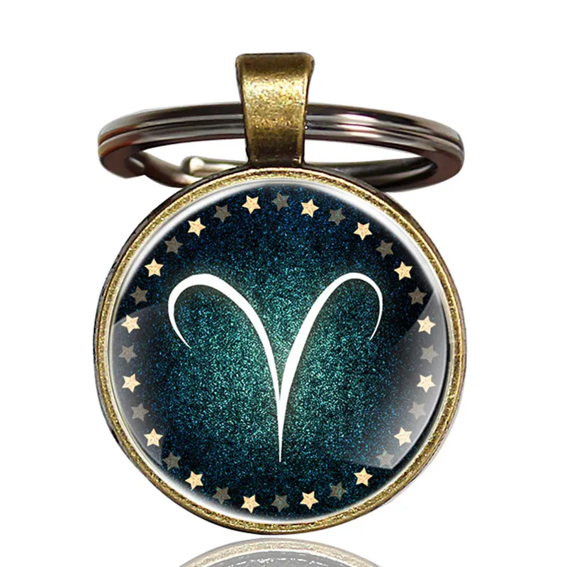 

Retro Zodiac Sign Keychain 12 Constellation Leo Virgo Libra Scorpio Sagittarius Pendant Double Face Keyring Key Holder Birthday