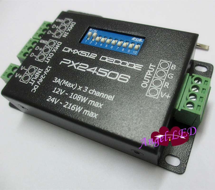 

shipping free DC12-24V PX24506 DMX Decoder Driver RGB Amplifier Controller For 5050 3528 RGB LED Strip Light Lamp Led controller