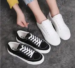 Женские популярные кроссовки; Новинка 2019 года; модная женская обувь на шнуровке; Цвет черный, белый; однотонная Повседневная парусиновая