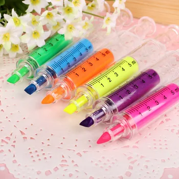 

6pcs / set Witness syringe highlighter cartoon cute Korean creative stationery gifts wholesale syringe highlighter