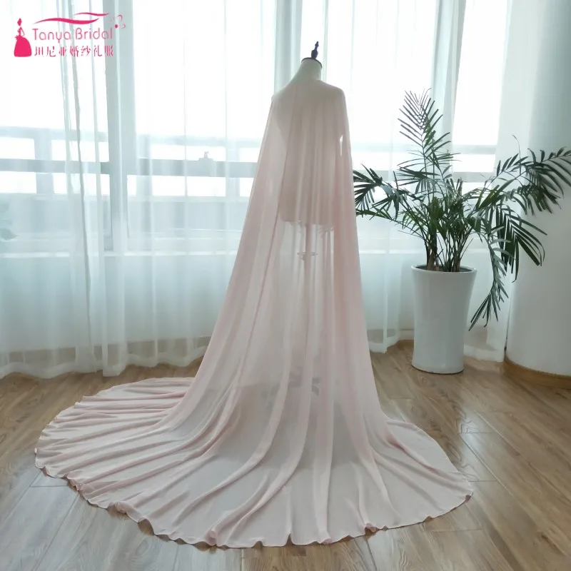 Long Chiffon One Layer Wedding Cape Bridal Jacket without sleeve 2m length Z992