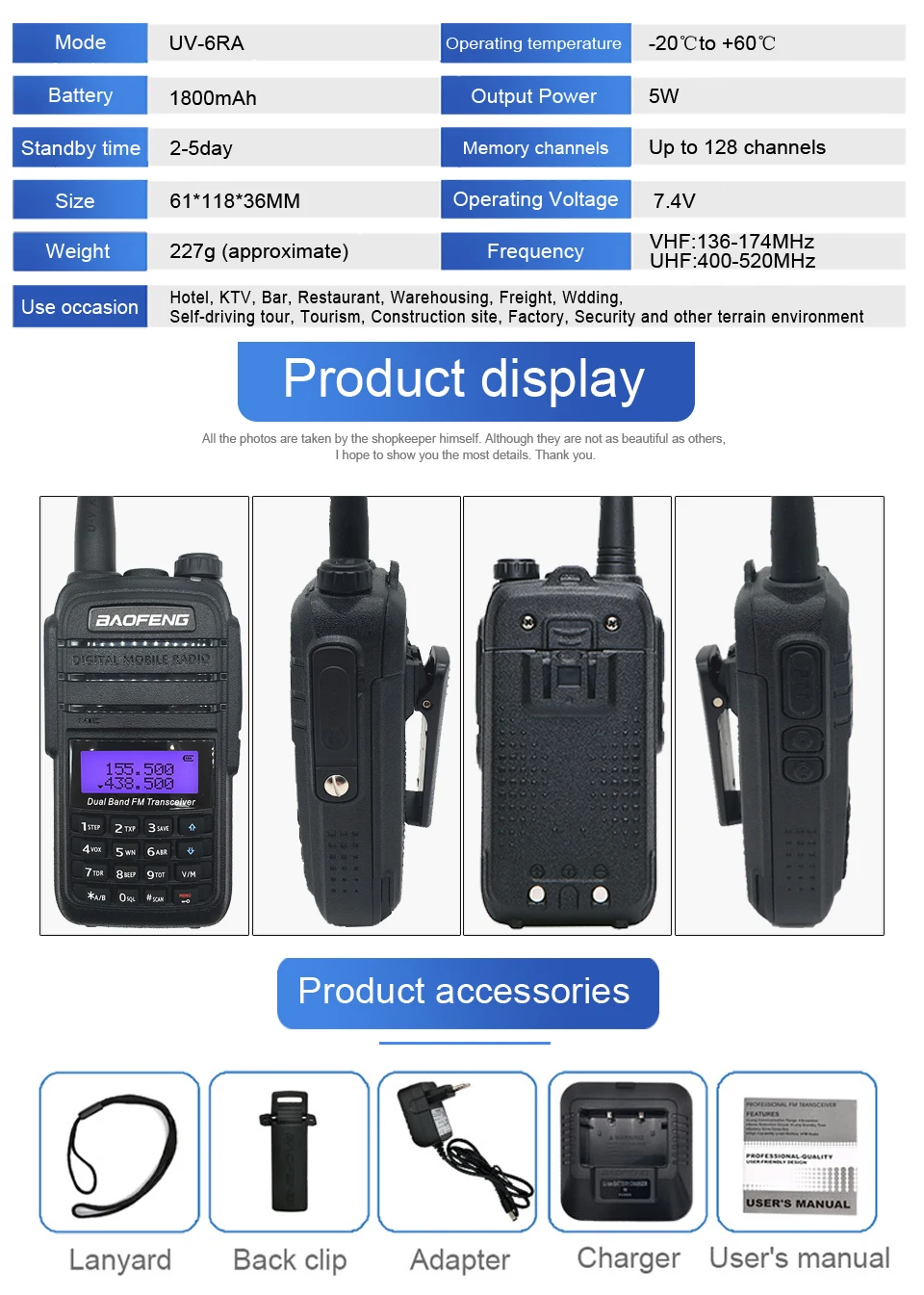 2 шт BAOFENG UV-6RA 5 Вт 1800 мА/ч, иди и болтай Walkie Talkie “иди и rádio UHF VHF двухстороннее радио станция Любительское радио, Си-Би радиосвязь рация