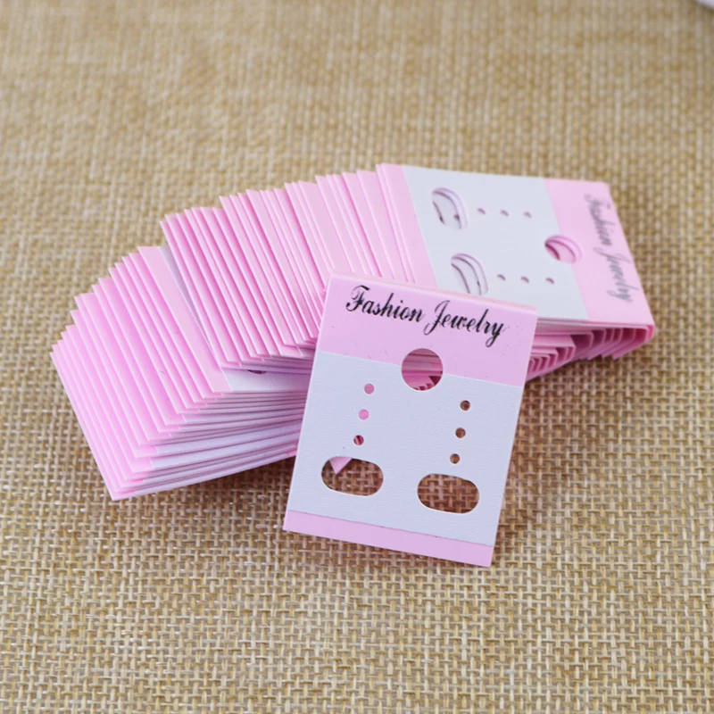 100pcs Pink white Ear Hooks Earring Plastic Display Cards 3x3.7cm small