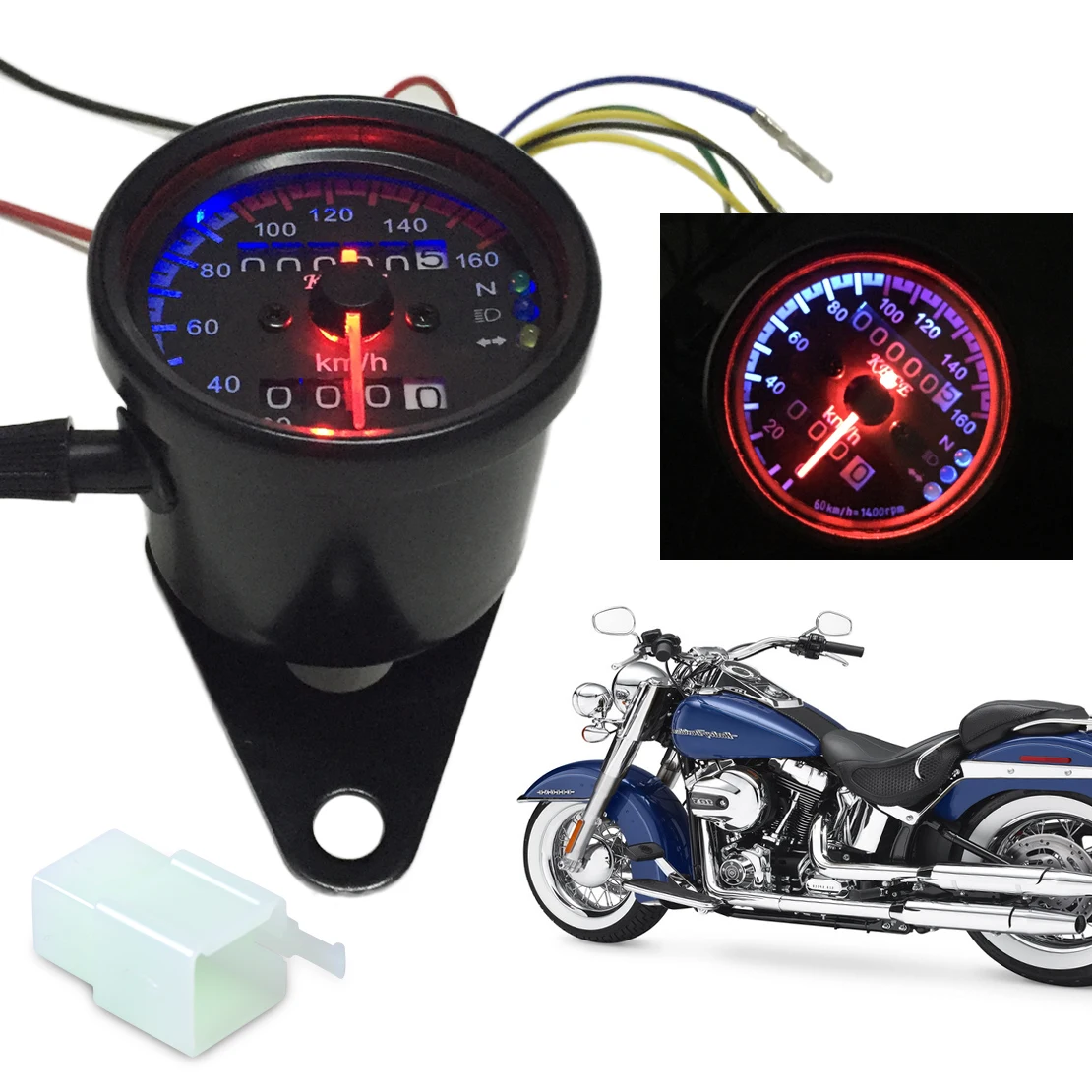 DWCX Motorcycle LED Odometer Speedometer Gauge with Indicator Light Reset Switch For Honda
