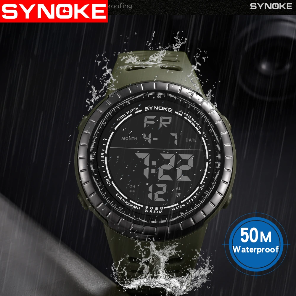 SYNOKE мужские спортивные цифровые часы погружение 50 м светодиодные армейские
