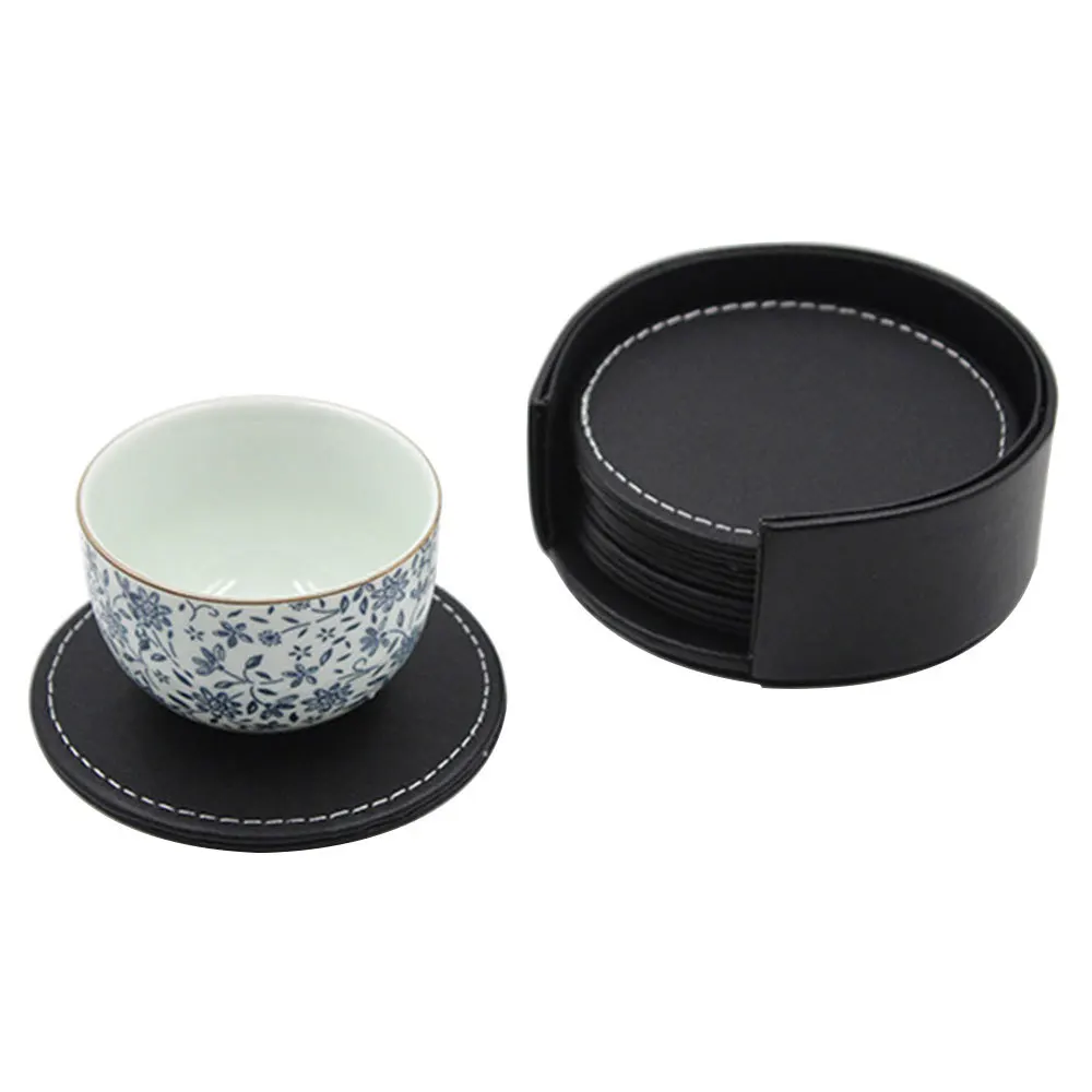 6 قطع الجلود كوستر مجموعة مقاومة للحرارة كأس حصيرة منصات القهوة القدح شرب الوقايات تحديد الموقع الجدول حصيرة كأس حامل مربع جولة ديكور