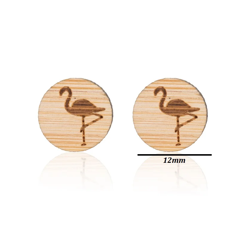 Wooden Animal Flamingo Earrings - 