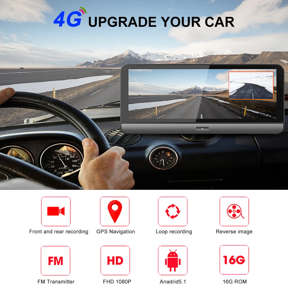 YANTU 4G Автомобильная камера GPS " Android 5,1 Автомобильный видеорегистратор wifi 1080 P видеорегистратор регистратор видеорегистратор парковки мониторинг ADAS