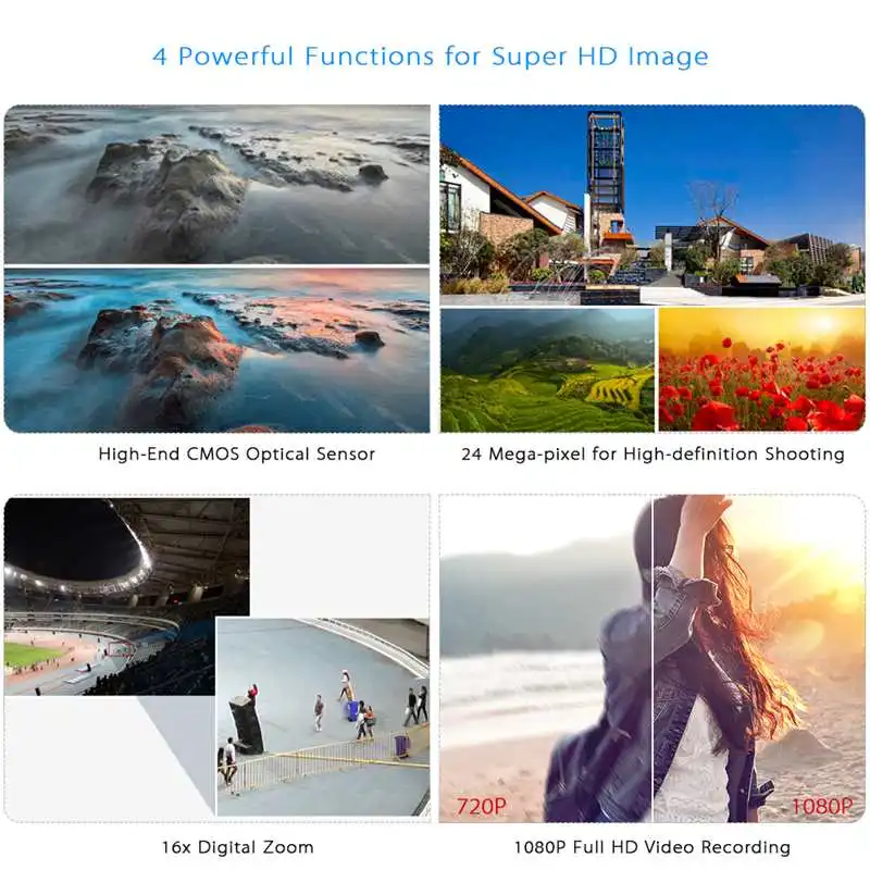  24 Million Pixels Infrared Night Vision HD Video Camcorder 1080P Digital Camera LED Flash 16x Digit