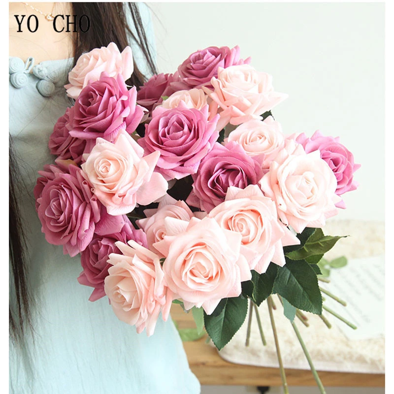 Real Touch Red Artificial Silk Fake Flower Pink Peony Rose Wedding Bouquet Home Real Touch Red Artificial Silk Fake Flower Pink Peony Rose Wedding Bouquet Home
