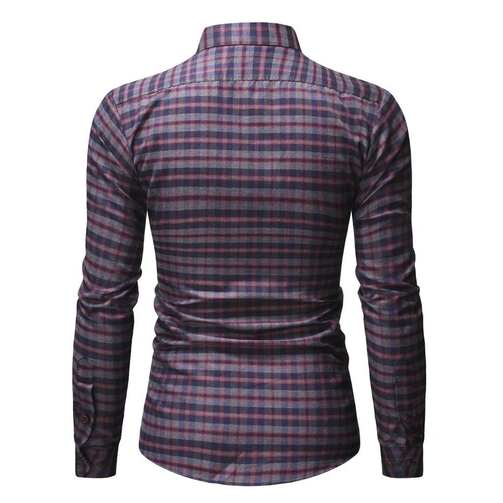 Camisa masculina мужские рубашки мужская повседневная нормальная клетчатая деловая рубашка с длинными рукавами и пуговицами мужская рубашка