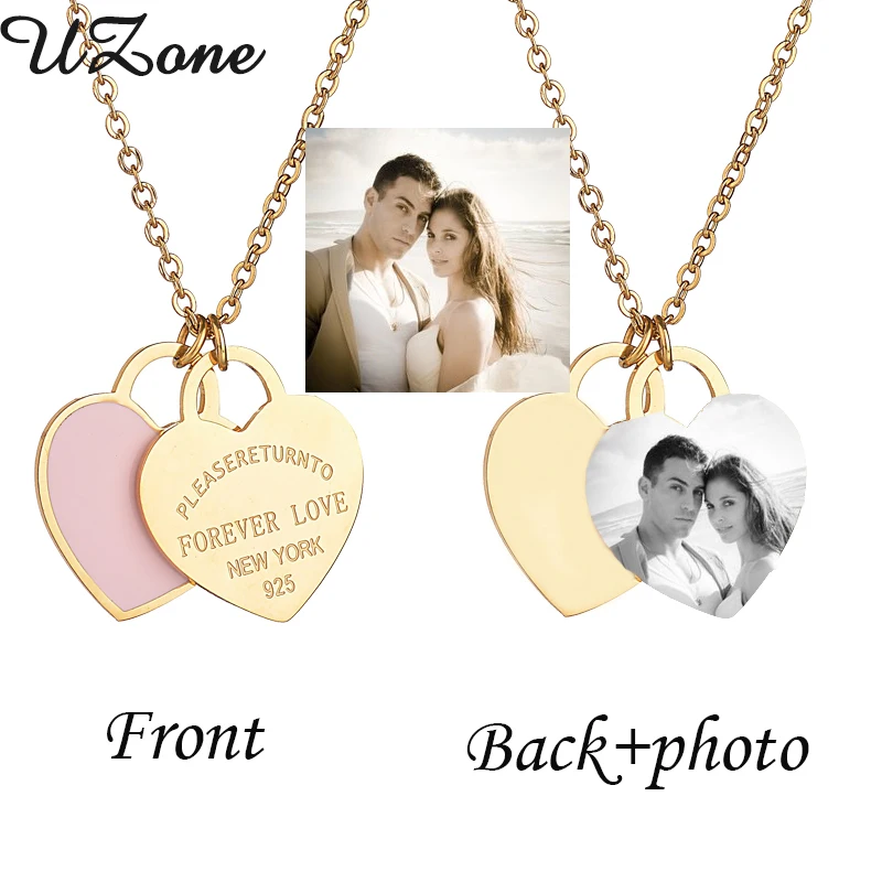 

UZone Creative Engrave Name Necklace Double Side Heart Shaoed Necklace Gift For Women Wedding