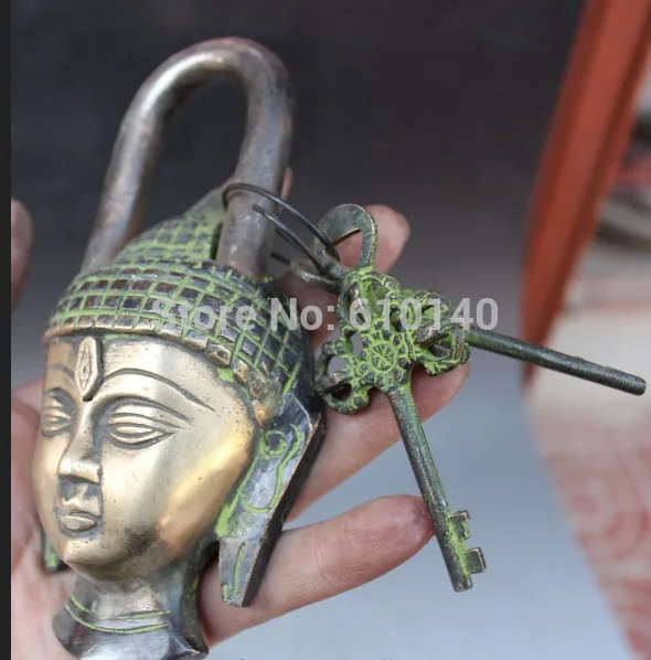 

K@@AA@ 6" Tibet Buddhism Bronze Shakyamuni Sakyamuni Buddha Head Statue lock-up Key