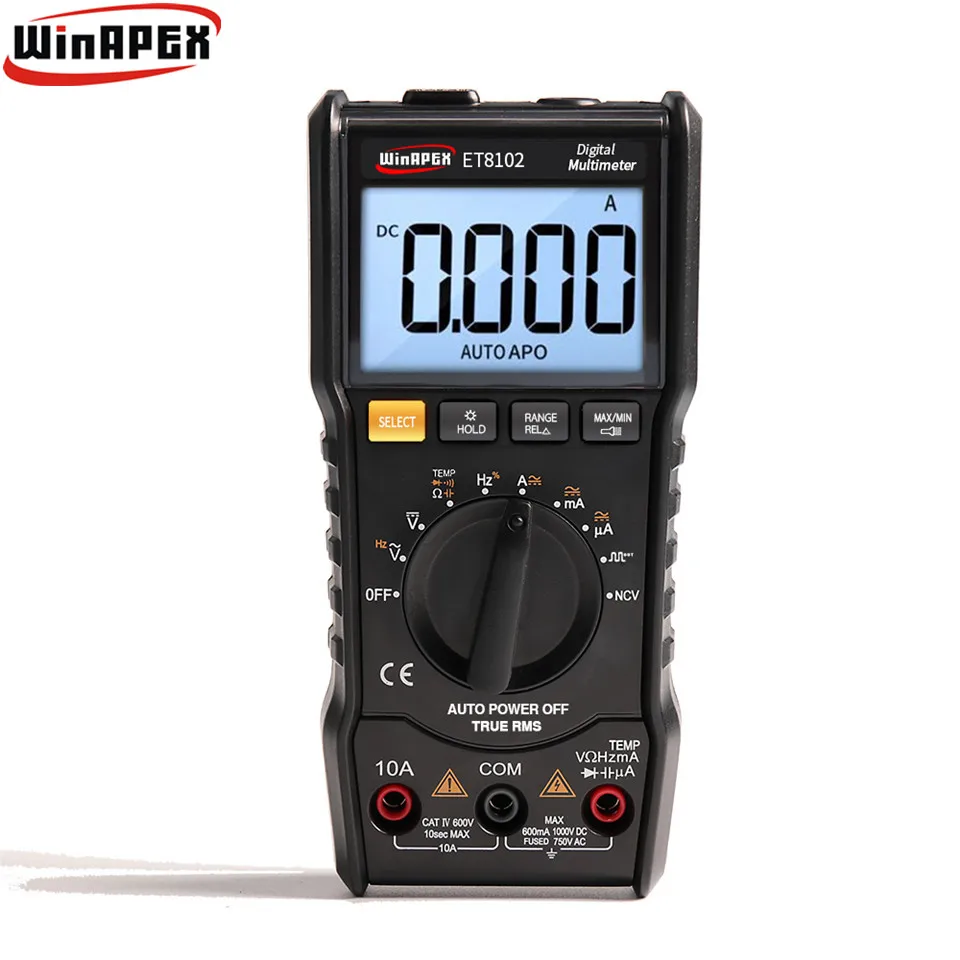 WinAPEX ET8102 цифровой мультиметр 6000 отсчетов истинного RMS фонарик вольтметр 1000 В 10A AC/DC