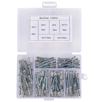 

THGS 120Pcs/Set M3.2*7/9/11 M4*8/10/13 Gb12618 Aluminium Blind Rivets Nail Decoration Rivets For Furniture Assortment Kit Hw02