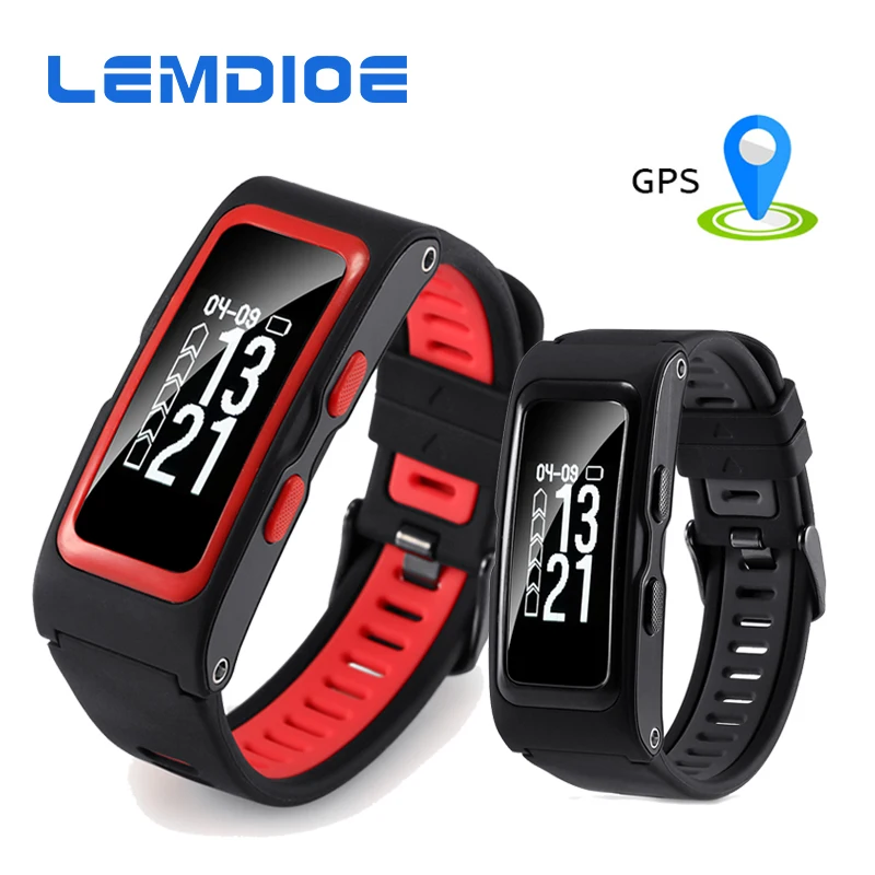 LEMDIOE Fitness Tracker Smart Band 2 Heart Rate Smart Wristband with Independent GPS trajectory Temperature Altitude