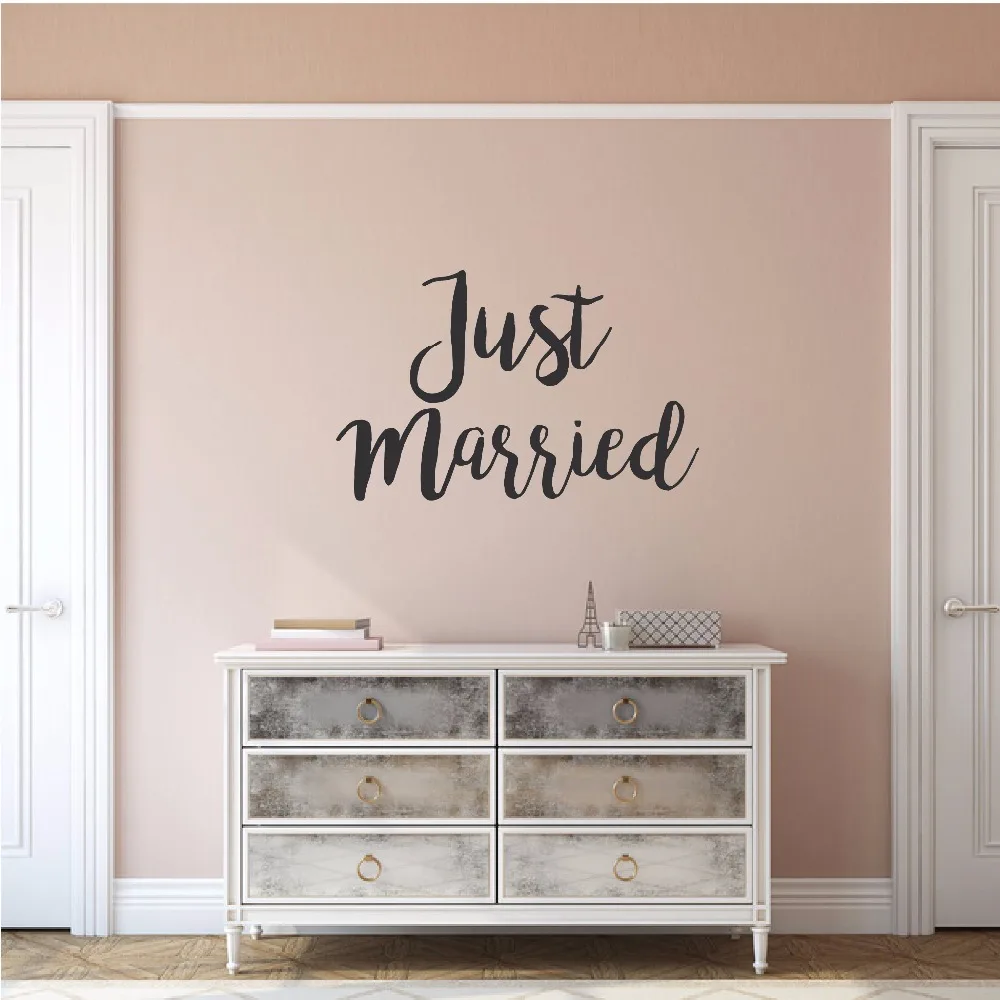 

Wedding Design Wall Decal Just Married Wall Vinyl Sticker Home Decoration Removable Just Married Sign Wall Window Mural AY1407