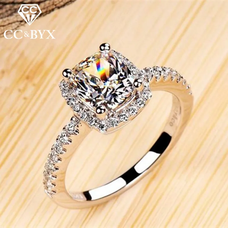 Cc Jewelry 925 Silver Ring For Women Fashion Midi Square Engagement 