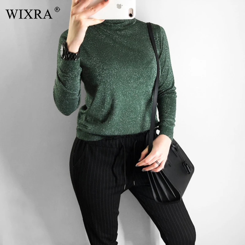 Comprar Wixra jerseys elásticos de Color sólido para mujer de invierno primavera todas las bases combinan suéter de cuello alto delgado