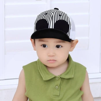 

Fashion Kids Hat Baby Boy Cute Soft Baseball Cap Breathable Striped Print Casual Mesh Design Visors Hats