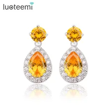 LUOTEEMI Luxurious Cubic Zirconia Earrings Crystal Water Drop Zircon with Tiny CZ Around Elegant Bridal Wedding Earrings Jewelry
