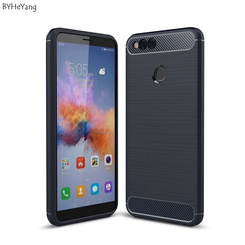 BYHeYang For Huawei Honor 7X Case Slim Hybrid Super Armor Carbon Fiber Texture Brushed TPU Silicone Cover Coque |