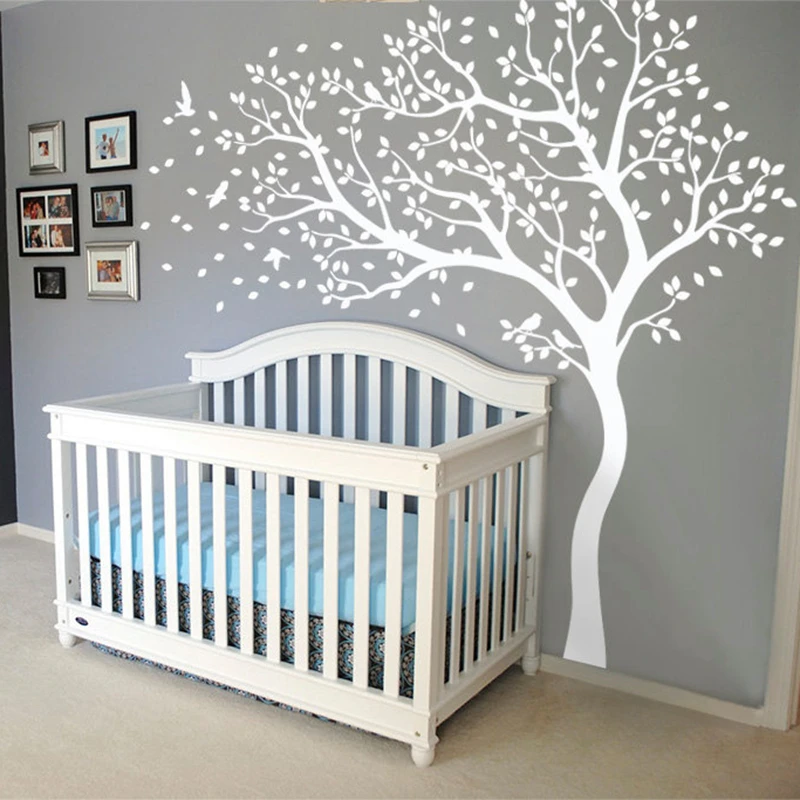 

Huge White Tree Wall Decal Mural Stickers Baby Nursery Tree and Birds Wall Art Tattoo Nature Wall Decals Decor