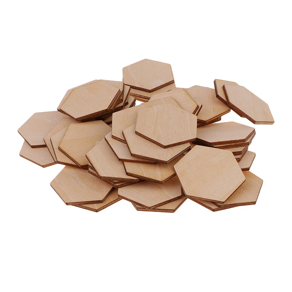 50/100/200pcs Wooden Hexagon Shapes MDF Cutouts Blank Embellishments Craft for DIY Scrapbooking Card Making Decoration Ornaments