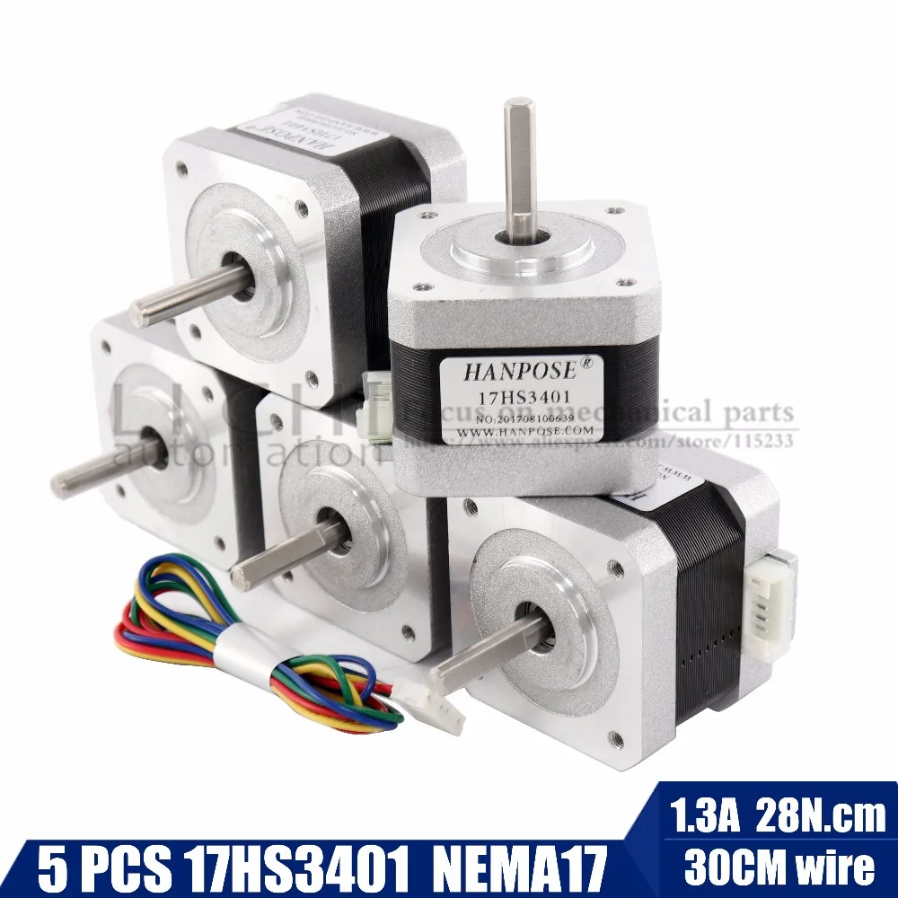 

Free shipping 5 pcs / lots Nema17 17HS3401 4-lead Stepper Motor 42 motor 42BYGH 1.3A CE ROSH ISO CNC for 3D printer
