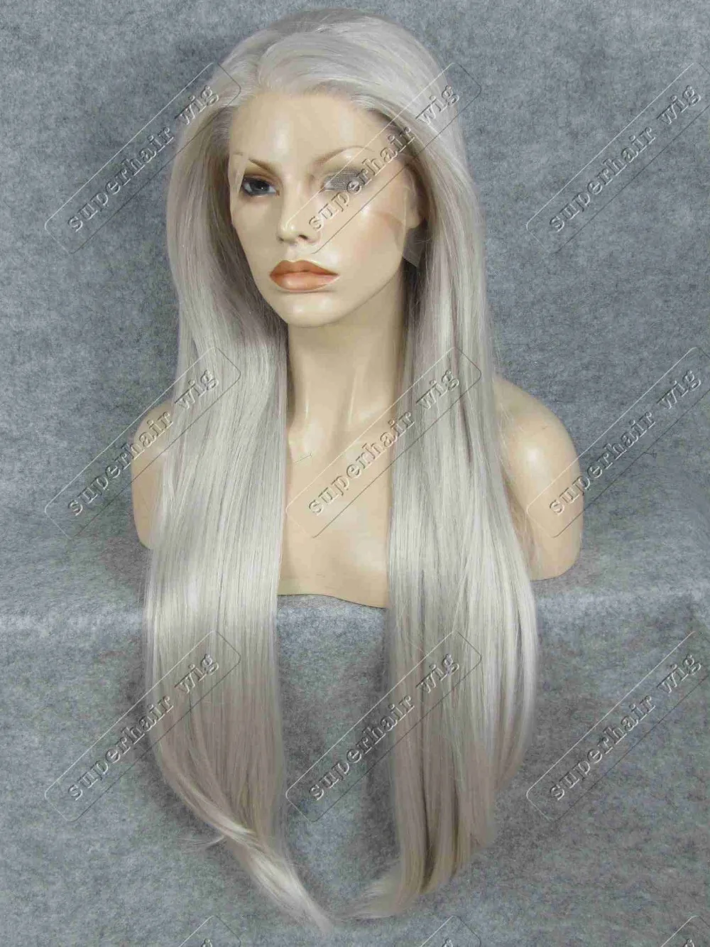 

S22 Extra Long 30" Ash Blond Wig Silky Straight Heat Resistant Celebrity Synthetic Lace Front Stylish Wig