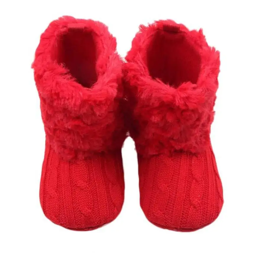 

2017 Winter Children Newborn Baby Boots Crochet Knit Fleece Toddler Girl Wool Snow Crib Shoes Bootie