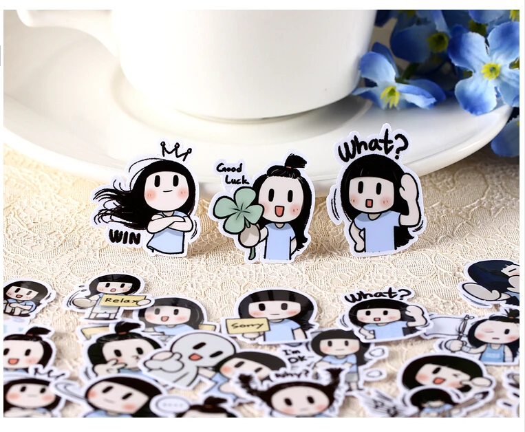 

40pcs cute smile Brush 2 girls sticekrs for phone car Label Decorative Stationery Stickers Scrapbooking DIY Diary Album toy