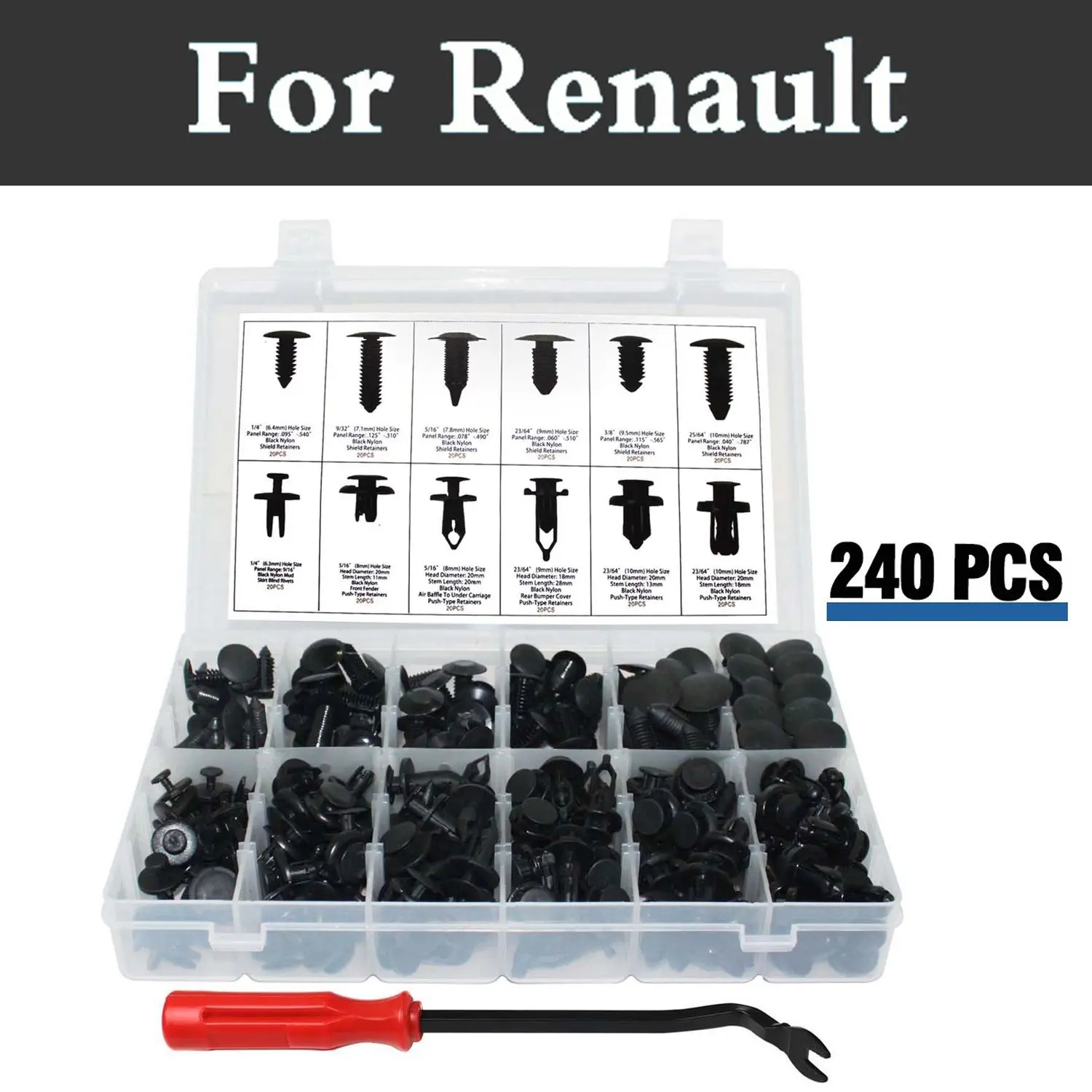 

240pcs 12species Push Pin Rivet Set Kit Plastic Storage Case Rivets For Renault Captur Clio Rs V6 Duster Fluence Kadjar Koleos