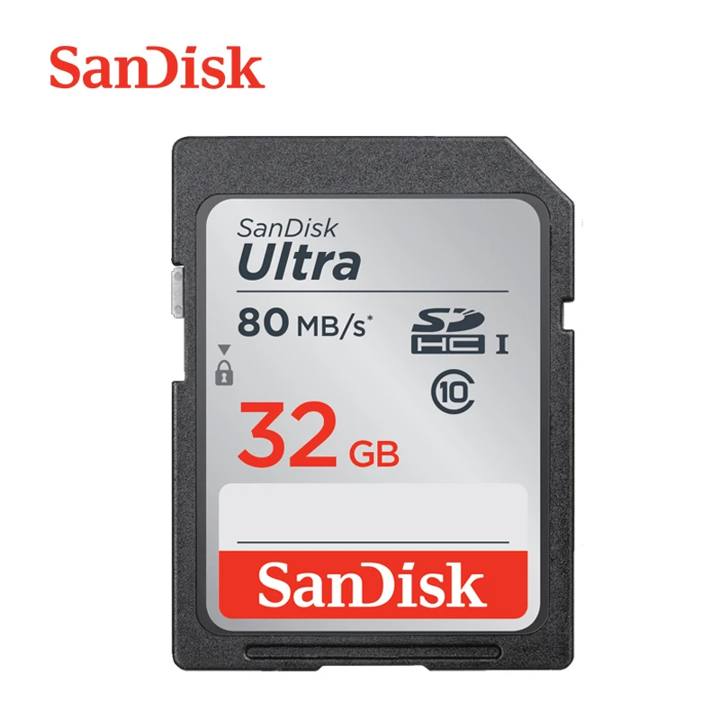 Двойной Флеш-накопитель SanDisk Ultra SD карта 16 Гб оперативной памяти, 32 Гб встроенной памяти SDHC 64 Гб 128 ГБ SDXC Class10 слот для карт памяти C10 записи видео в формате FULL HD 80 МБ/с. USH-1 для Камера - Емкость: 32 Гб
