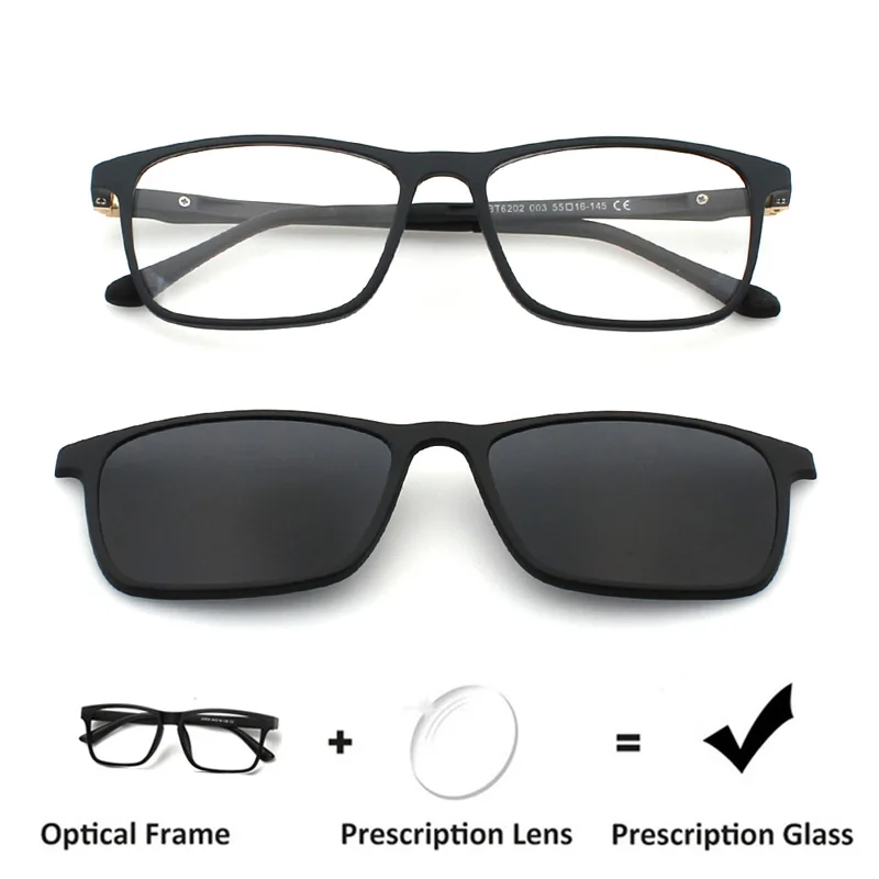 

Zenettic Clip on Prescription Glasses Men Optical Myopia Anti-Blue-Ray Prescription Sunglasses Men Hyperopia Square Eyeglasses