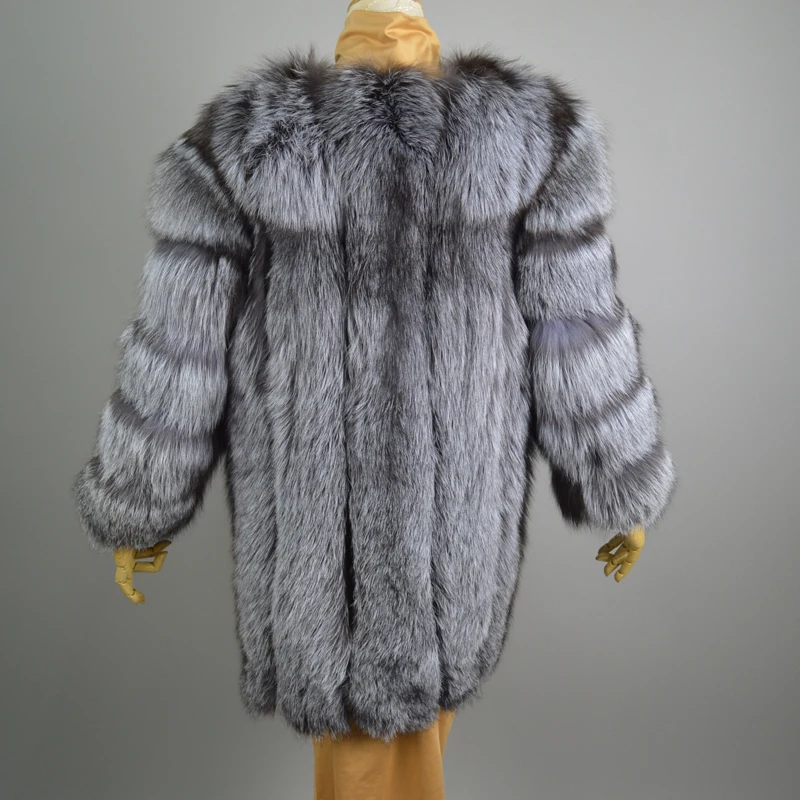 Tatyana Furclub Real Fur Coat 70CM Length Natural Silver Fox Fur Coat Women Winter Real Fur Coats Jacket Outerwear Women Fashion