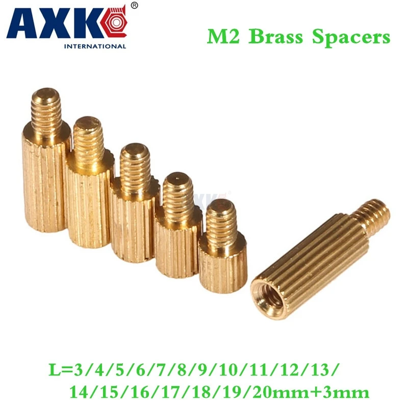 Axk 100pcs 2mm Thread M2 Brass Standoff Spacer Male To Female Brass