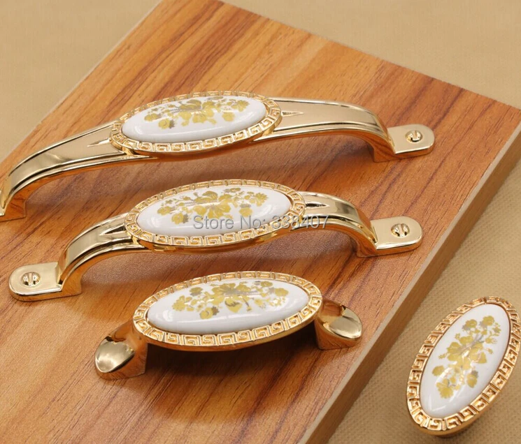 High Quality Luxury Knobs and Handles Top Grade Gold Flower