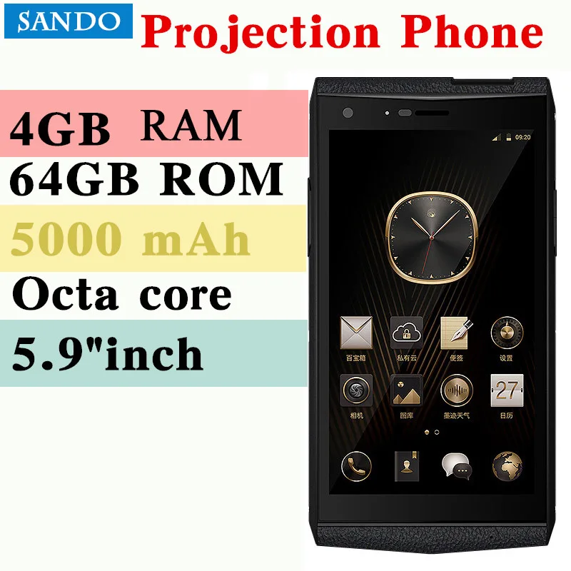 VM3 Smartphone 4GB 64GB Octa Core Projection phone Mini family projector 5000 mAh 5.9\